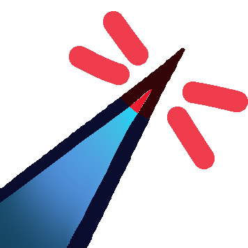 an extreme close-up drawing of a sharp point on a generic triangular blue shape. The tip of the point is colored red, and is emphasized with some red lines